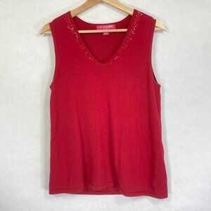 Liz Lange Maternity Sequin Neckline Sleeveless Knit Top Size S Red